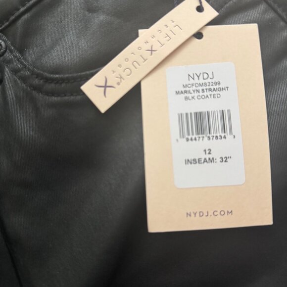 NYDJ Marilyn Straight Black Coated Lift Tuck Womens leather Pants Size 12 new - Picture 7 of 16